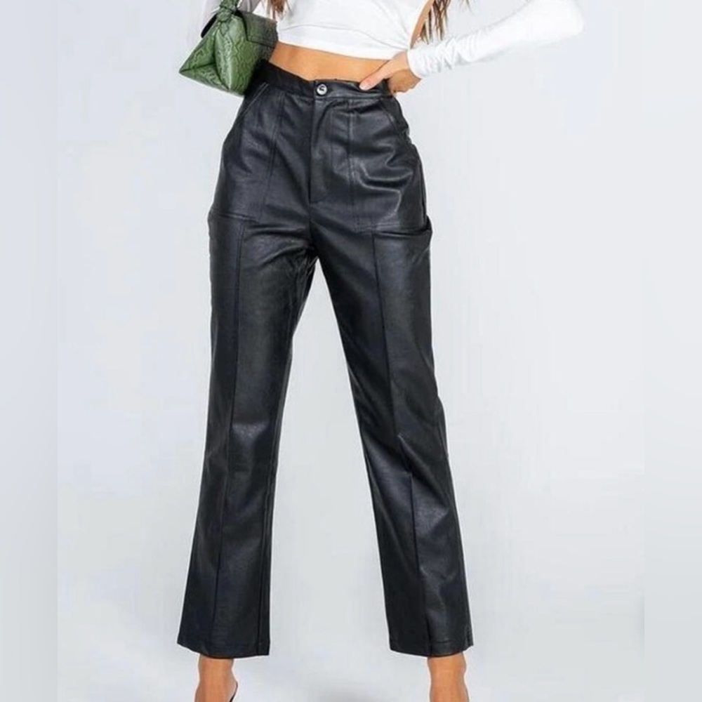 Princess Polly Black Straight-Leg Faux Leather Pants